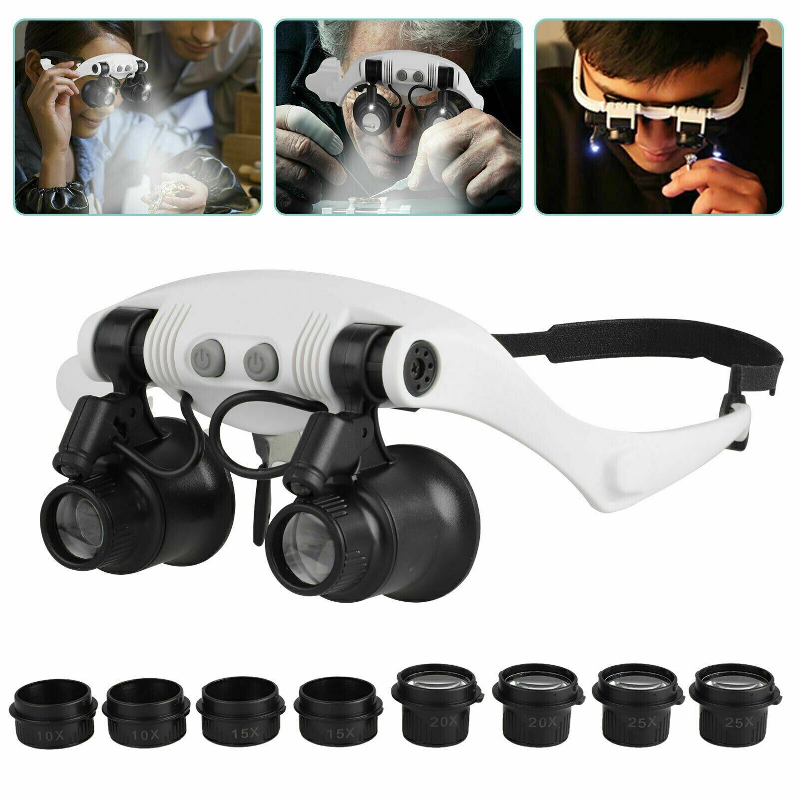 Raxiva-headband magnifier 8x lens led light jeweler glasses
