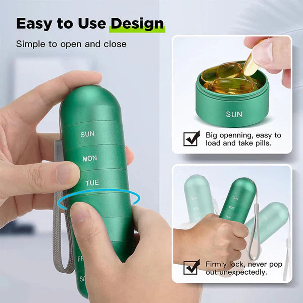 Raxiva-aluminum 7 day portable pill organizer for travel