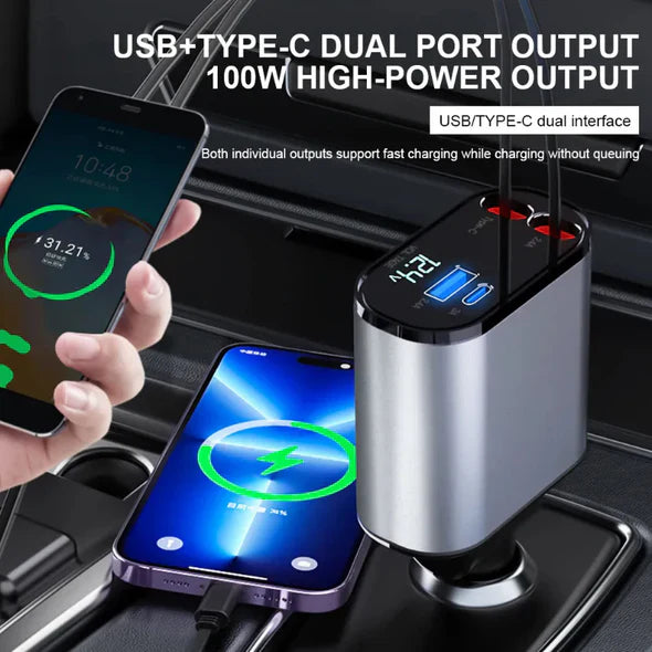 Raxiva-4 in 1 retractable car charger