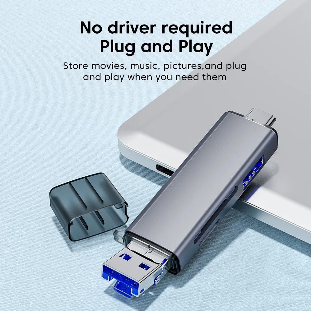 Raxiva-6 in 1 multifunction usb 3 0 card reader type c micro usb sd tf adapter