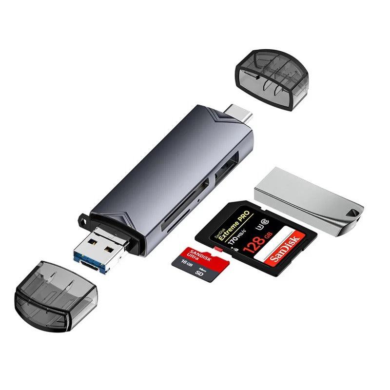 Raxiva-6 in 1 multifunction usb 3 0 card reader type c micro usb sd tf adapter