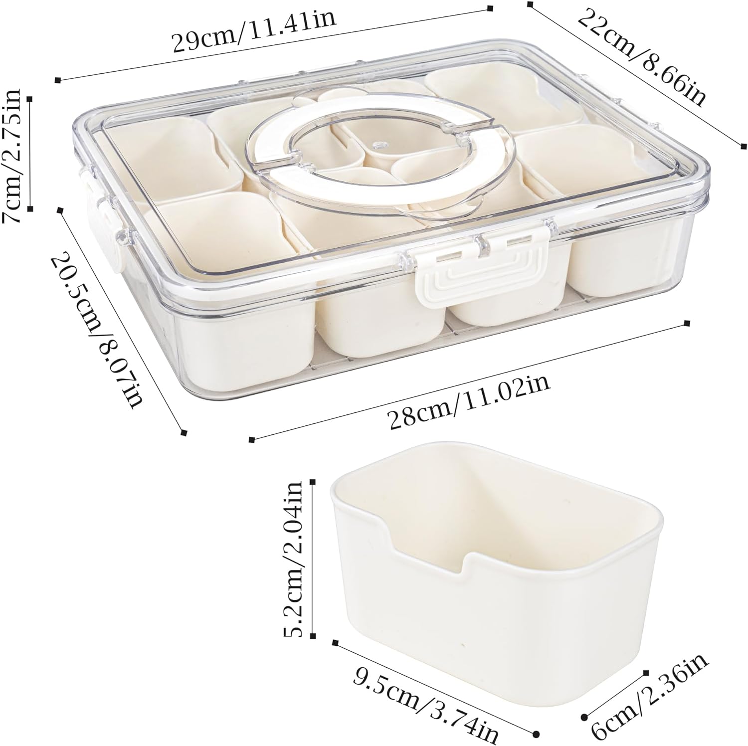 Raxiva-8 compartment serving tray with handle