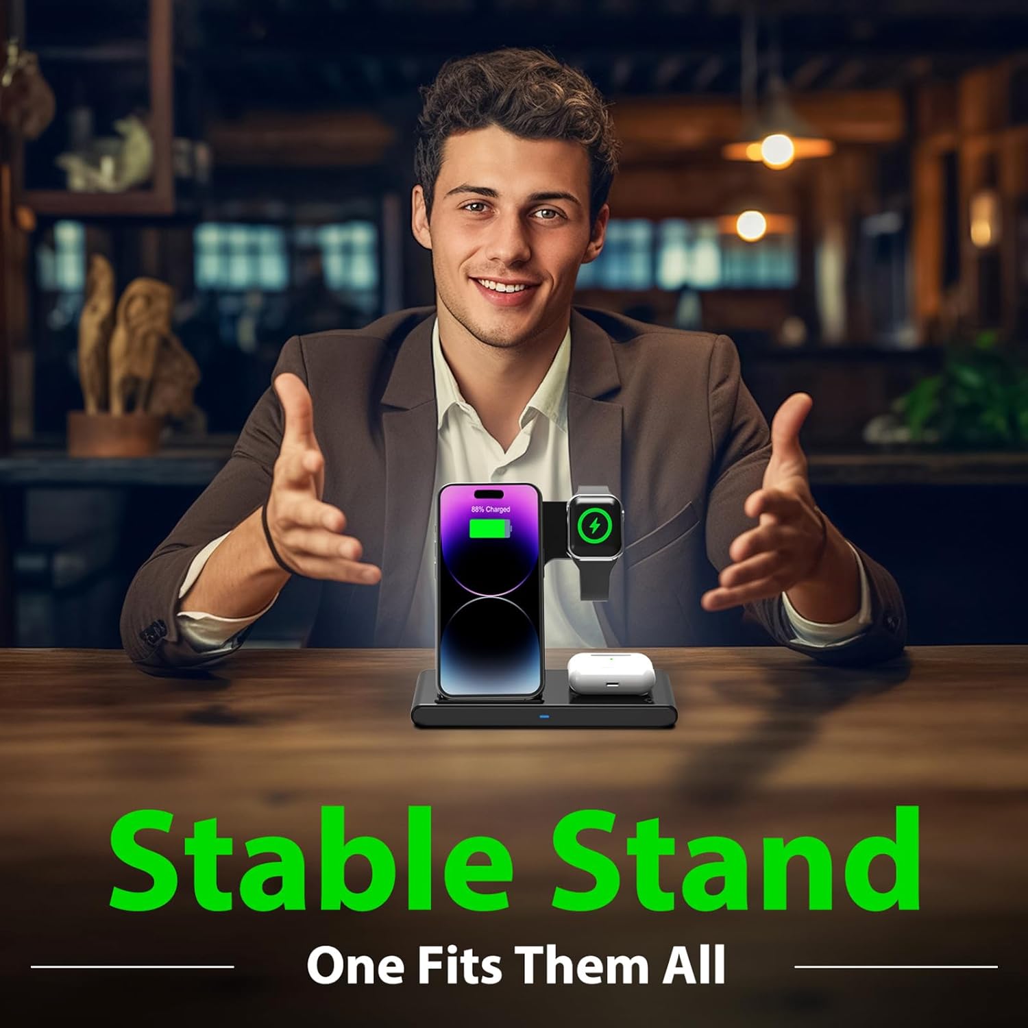 Raxiva-3 in 1 wireless fast charger stand for iphone watch airpods
