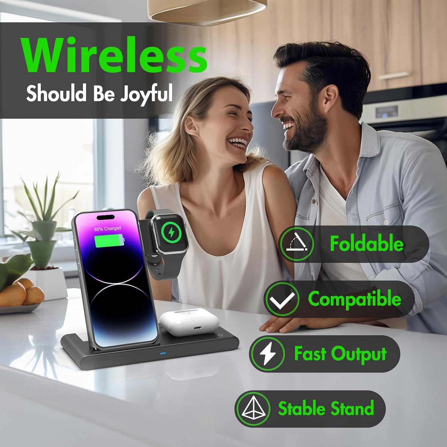 Raxiva-3 in 1 wireless fast charger stand for iphone watch airpods