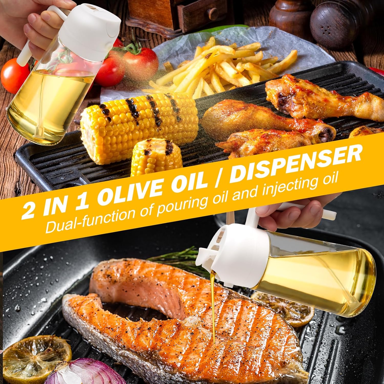 Raxiva-2 pack oil dispenser and sprayer bottle