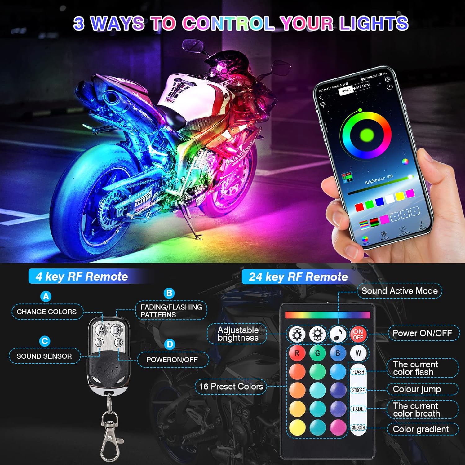 Raxiva-12pcs motorcycle led light kit with brake turn signal