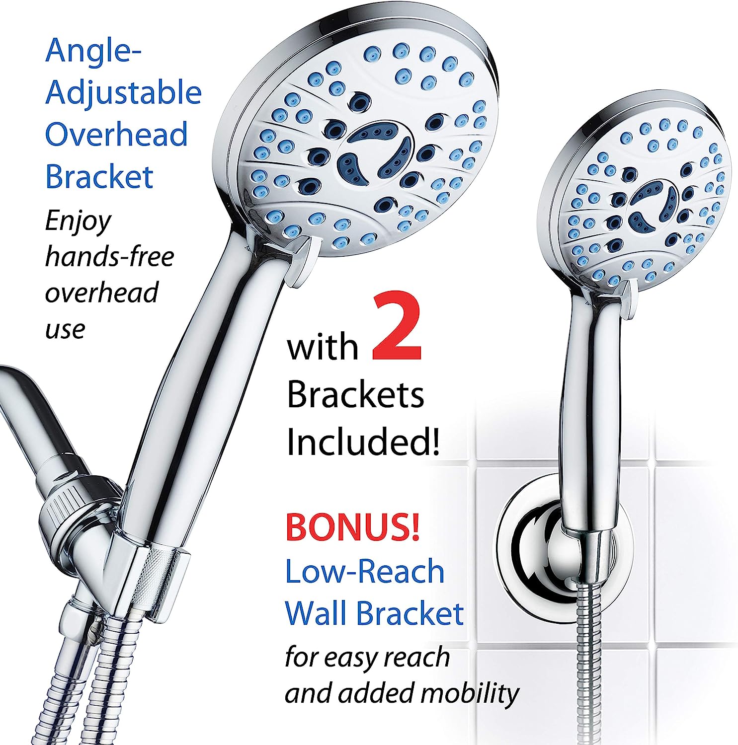 Raxiva-adjustable pressure handheld shower head with hose