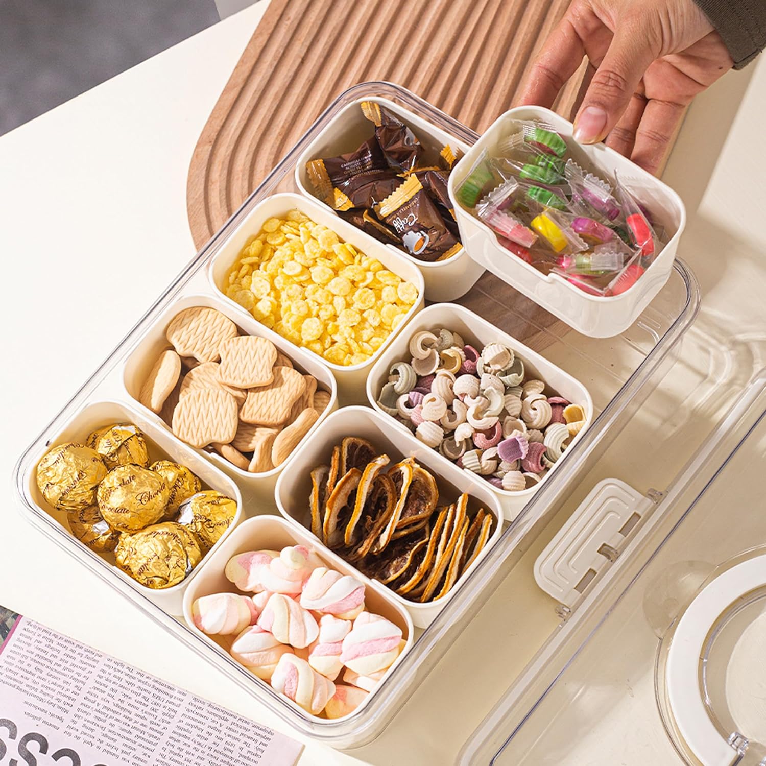 Raxiva-8 compartment serving tray with handle