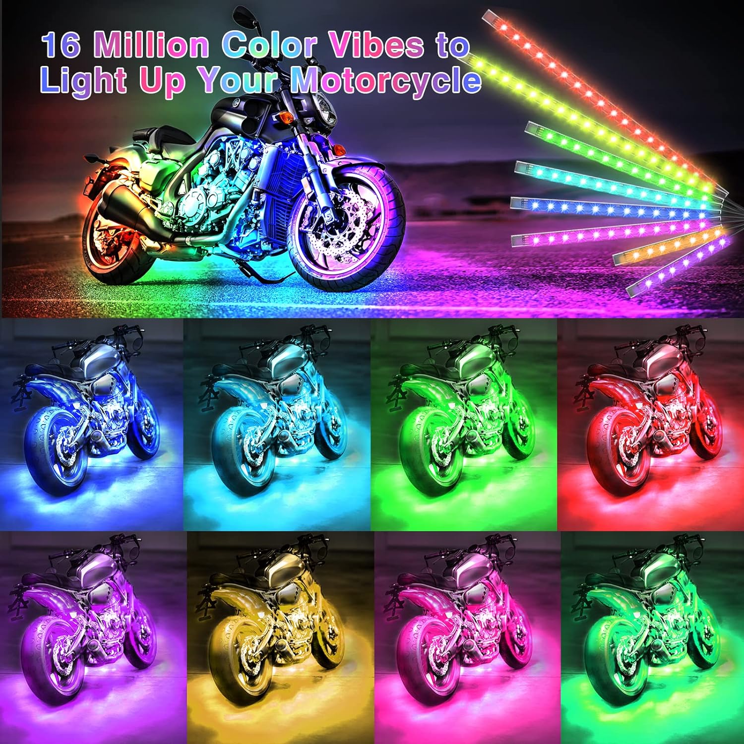 Raxiva-12pcs motorcycle led light kit with brake turn signal