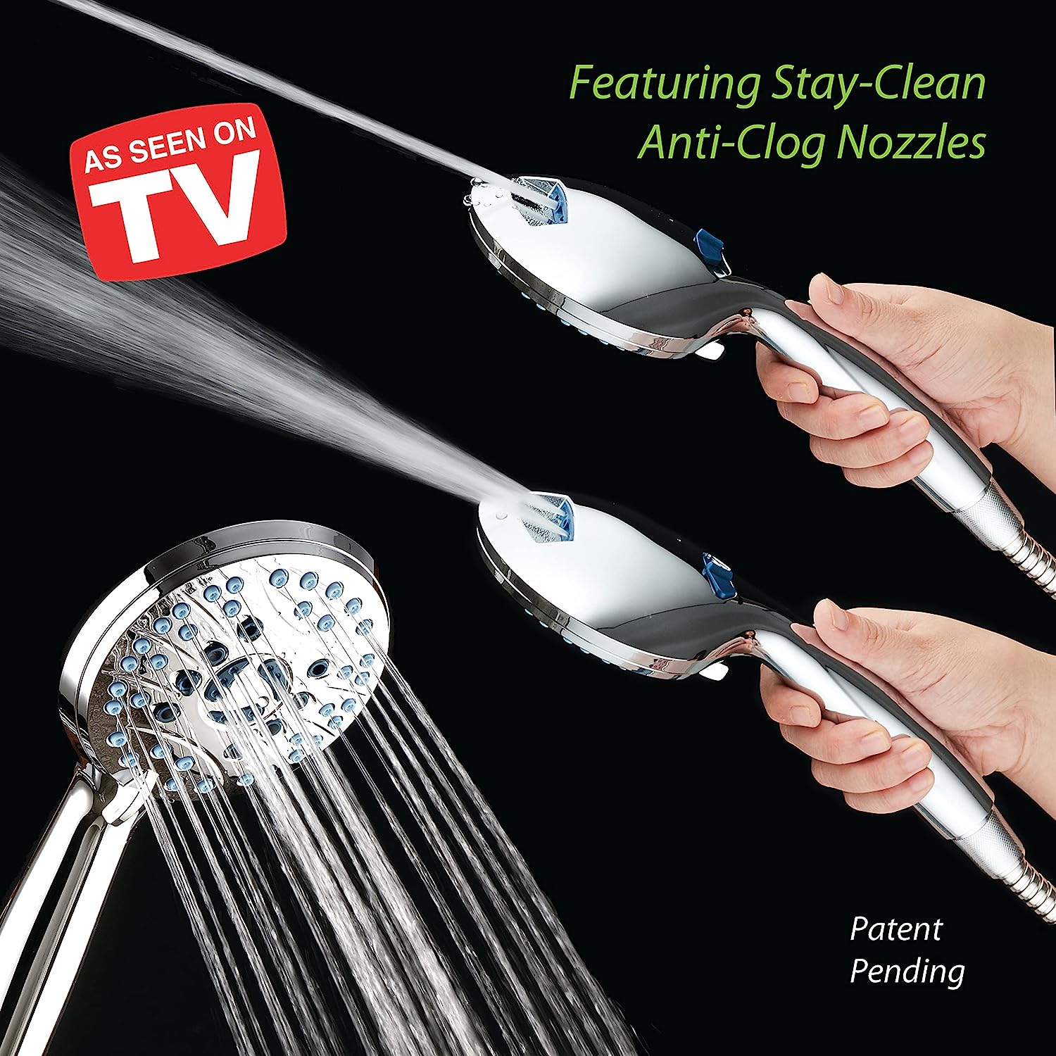 Raxiva-adjustable pressure handheld shower head with hose