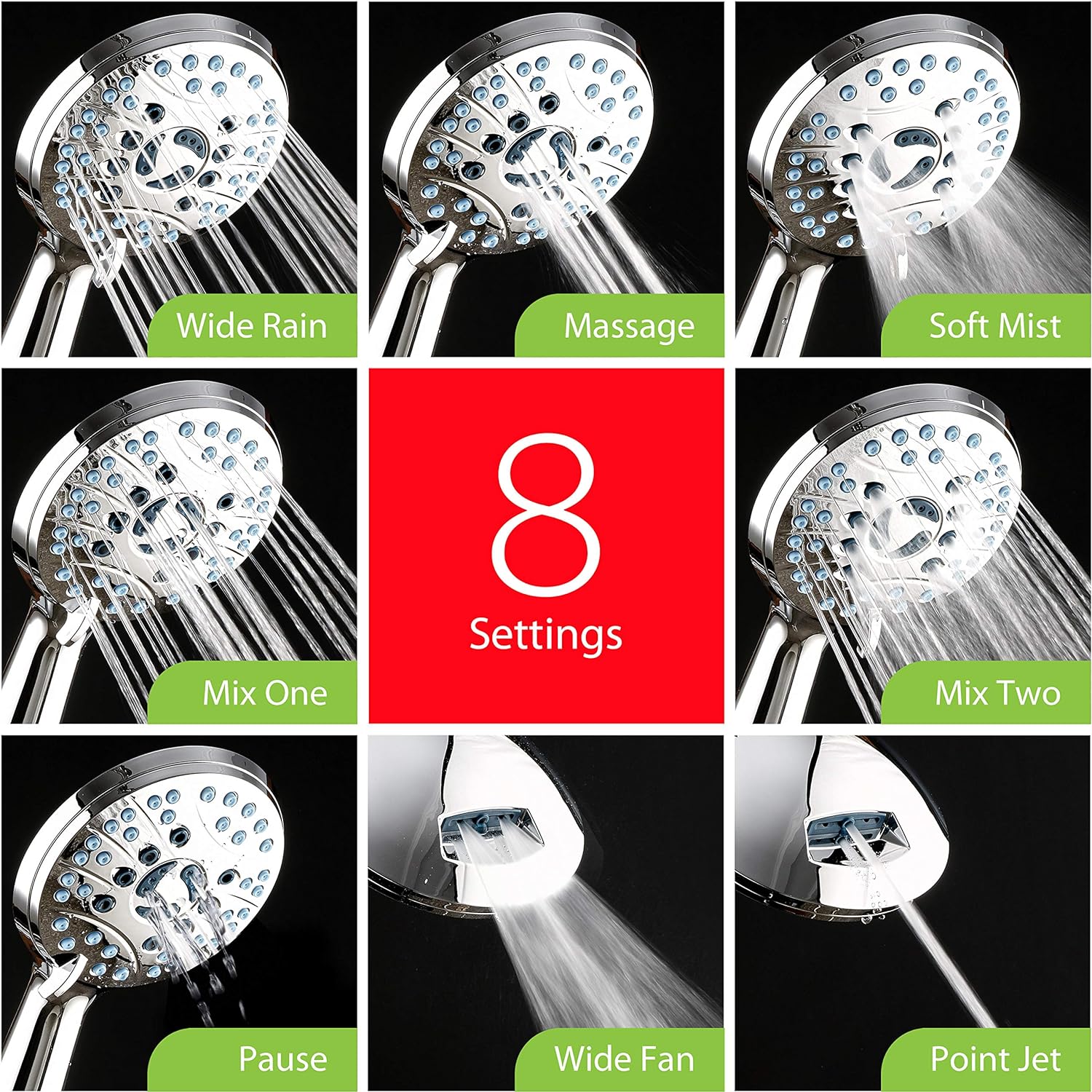 Raxiva-adjustable pressure handheld shower head with hose