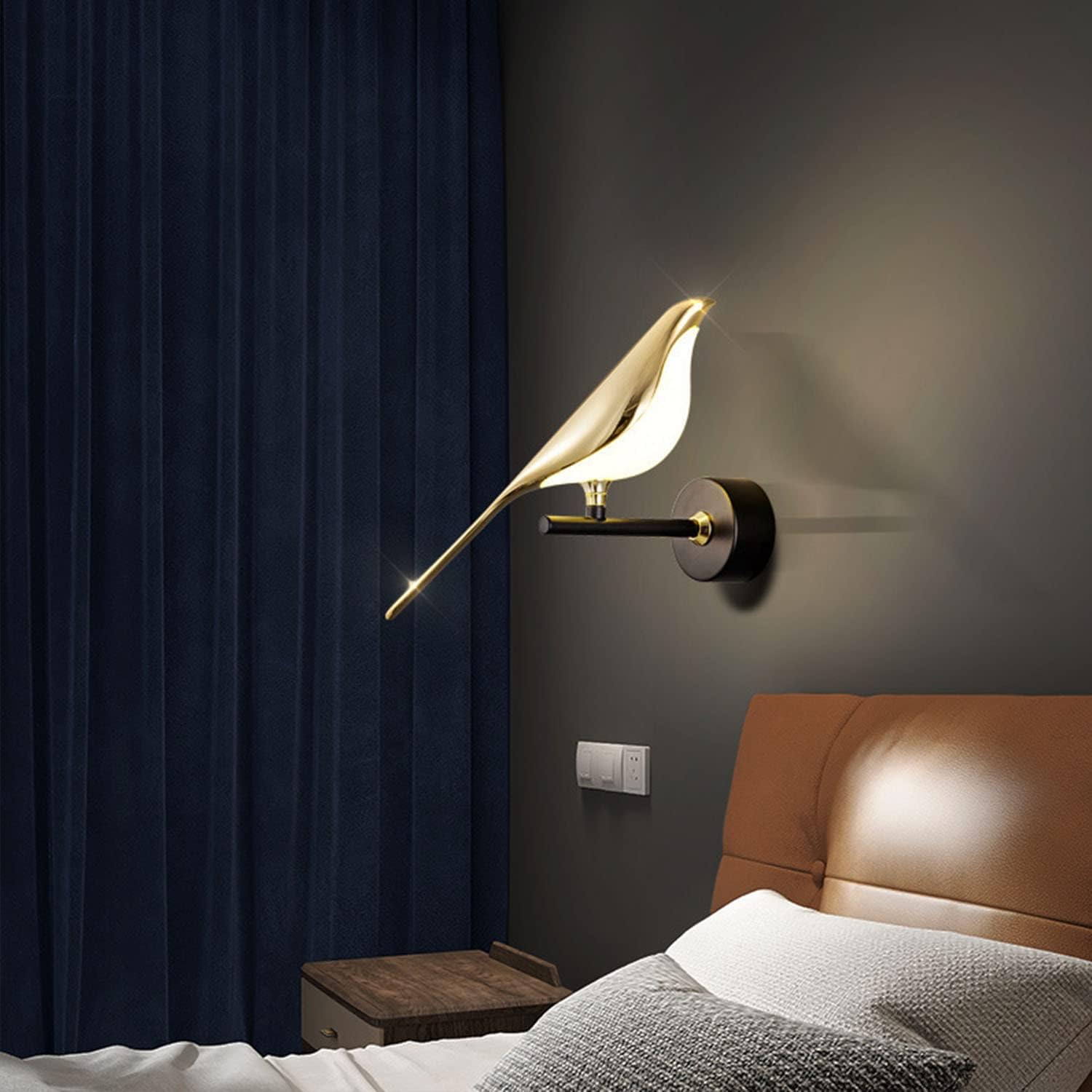 Raxiva-applique murale oiseau dore sculpture lumineuse interieur contemporain