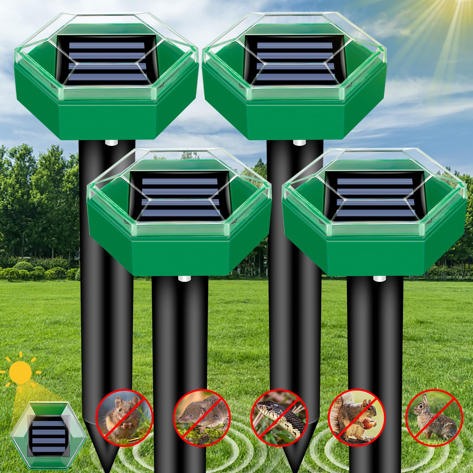 Raxiva-ultrasonic mole repellent four pack
