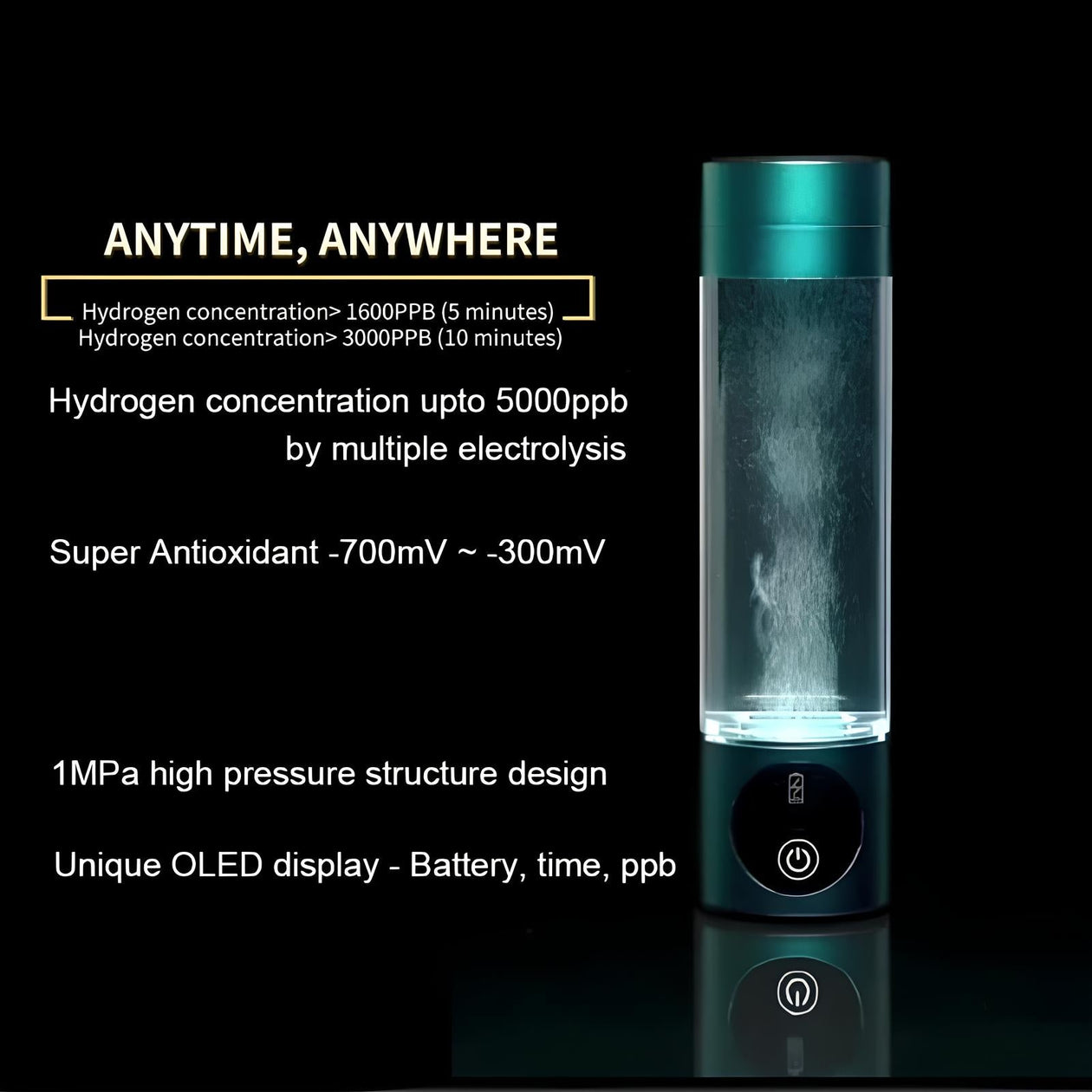 Raxiva-high concentration 5000ppb spe pem hydrogen water bottle ionizer