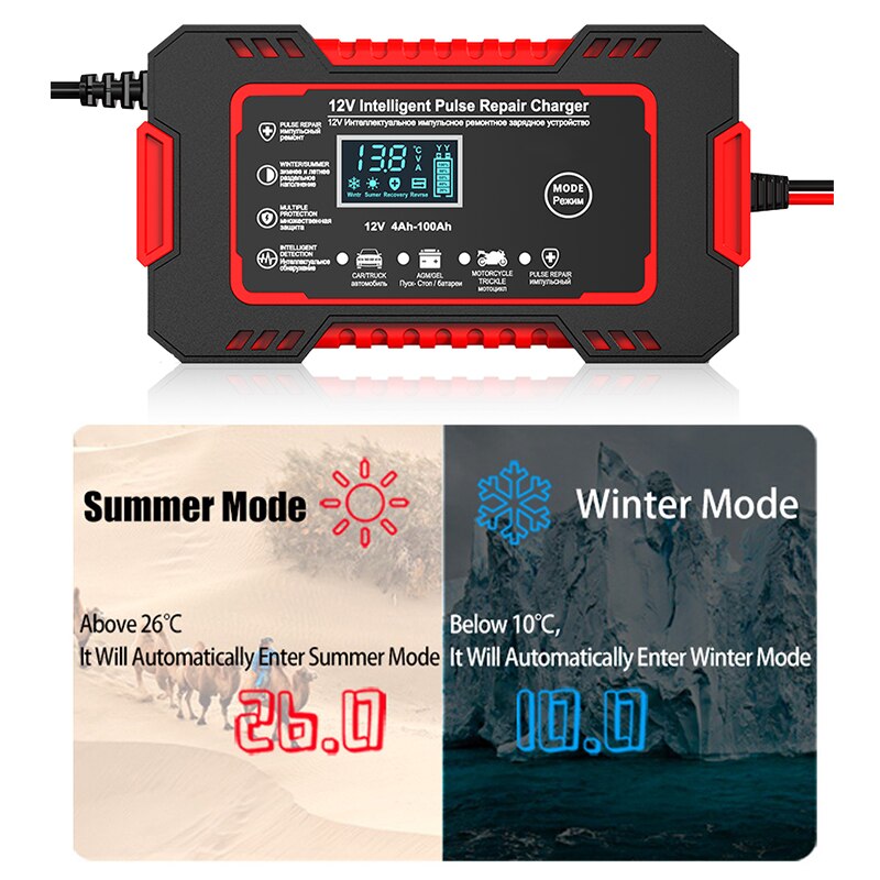 Raxiva-car battery charger 12v 6a pulse repair lcd display