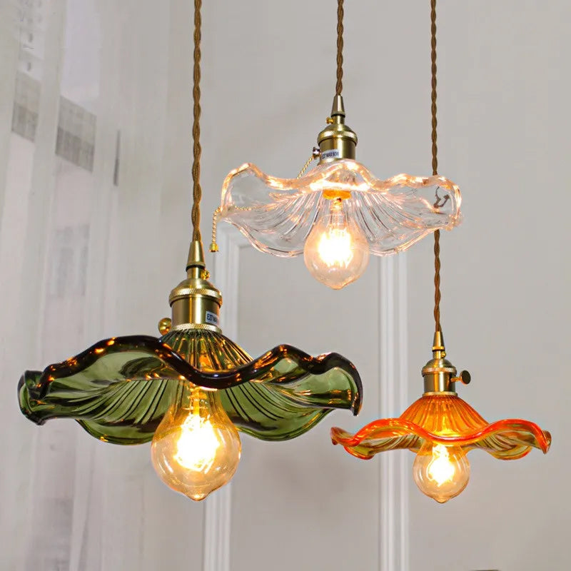 Raxiva-luminaire pendentif hibiscus verre souffle elegance