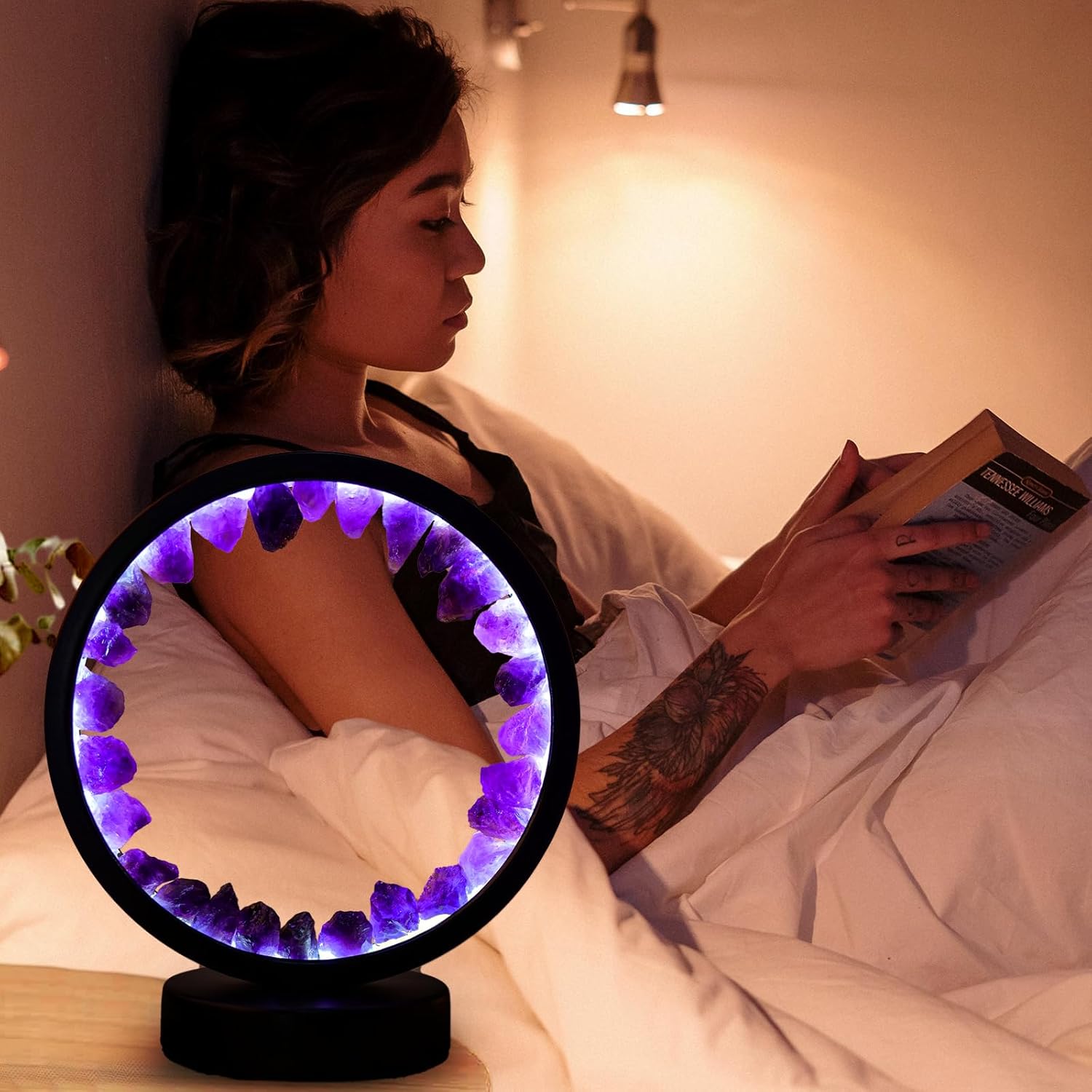 Raxiva - Amethyst Cluster Night Lamp - Natural Bedroom Desk Circle Decorative Light