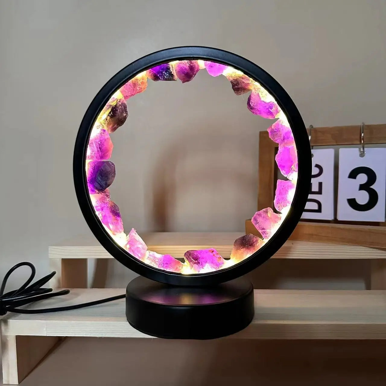 Raxiva - Amethyst Cluster Night Lamp - Natural Bedroom Desk Circle Decorative Light