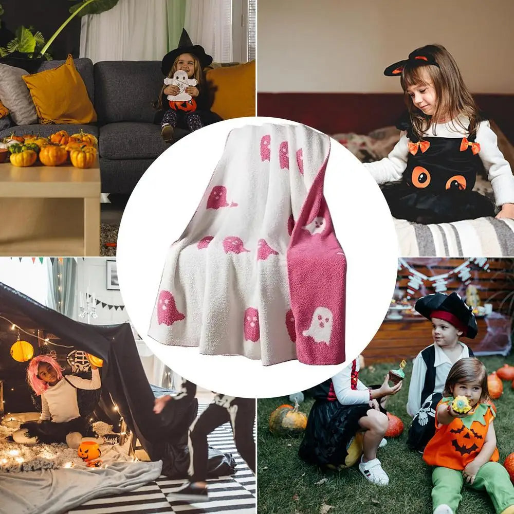 Raxiva - Double-Sided Pink and Balck Ghost Halloween Blanket – Cozy Flannel Throw for Beds, Sofas, & Couches