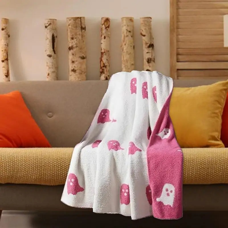 Raxiva - Double-Sided Pink and Balck Ghost Halloween Blanket – Cozy Flannel Throw for Beds, Sofas, & Couches