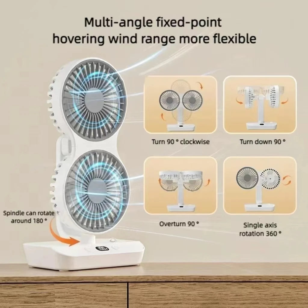 Raxiva - Dual Head Oscillating Table Fan – Portable USB Rechargeable with 4000mAh Battery & 4-Speed Cooling Power