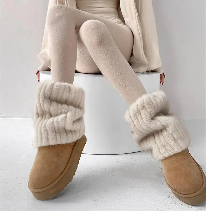 Raxiva - Luxurious Thick Imitation Mink Fur Leg Warmers for Women – Plush Mid-Length Socks to Keep You Warm and Stylish for Harajuku Parties