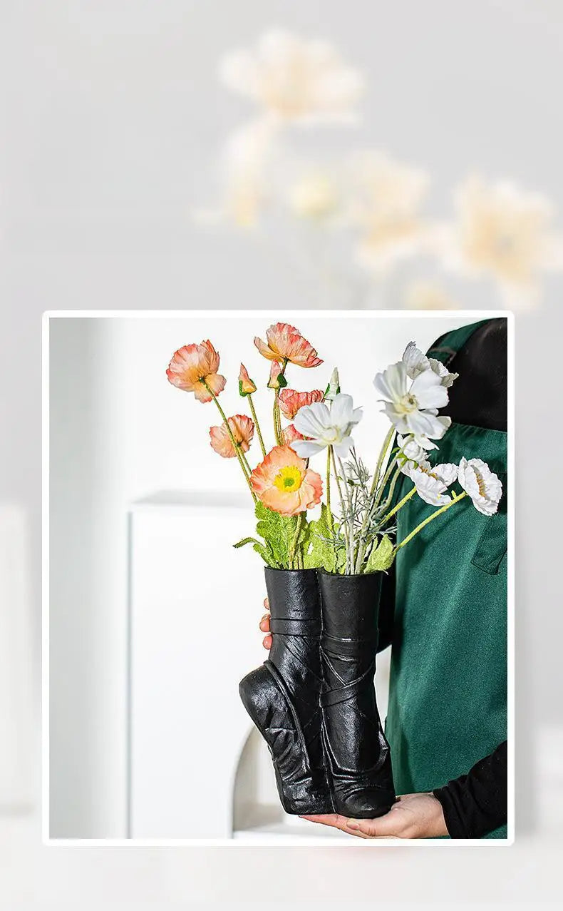 Raxiva - Nordic Ceramic Ballet Shoes Art Vase – Elegant Vase Sculpture for Home Decor and Flower Arrangements
