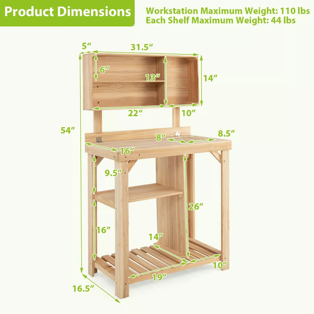 Raxiva - Outdoor Gardening Potting Workbench Table with Storage