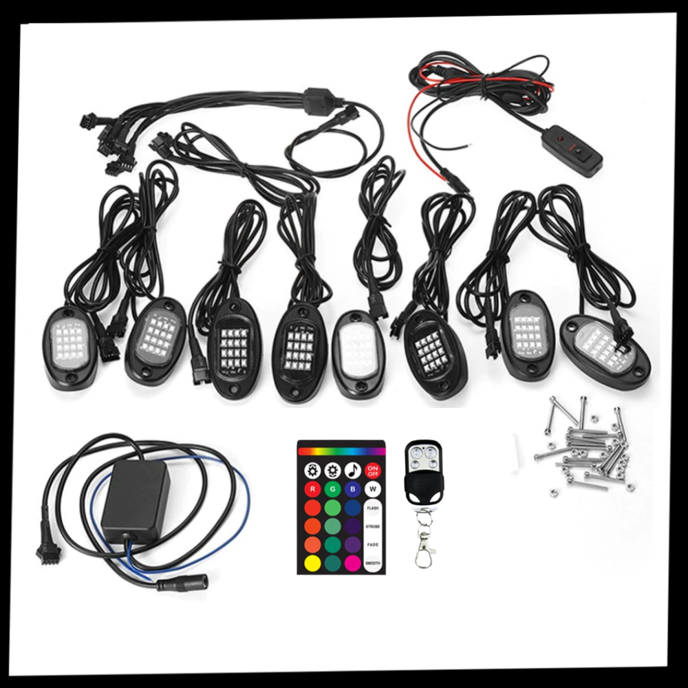 Raxiva - Pack of 8 RGB Light for Vehicles