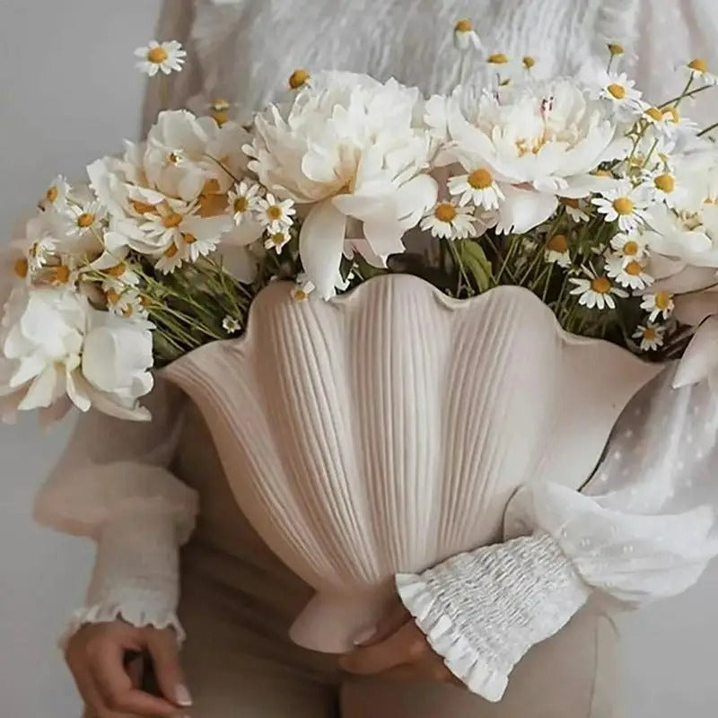 Raxiva - Sea Shell Ceramic Vase - Floral Arrangement and Terrarium Room Decoration Accessories