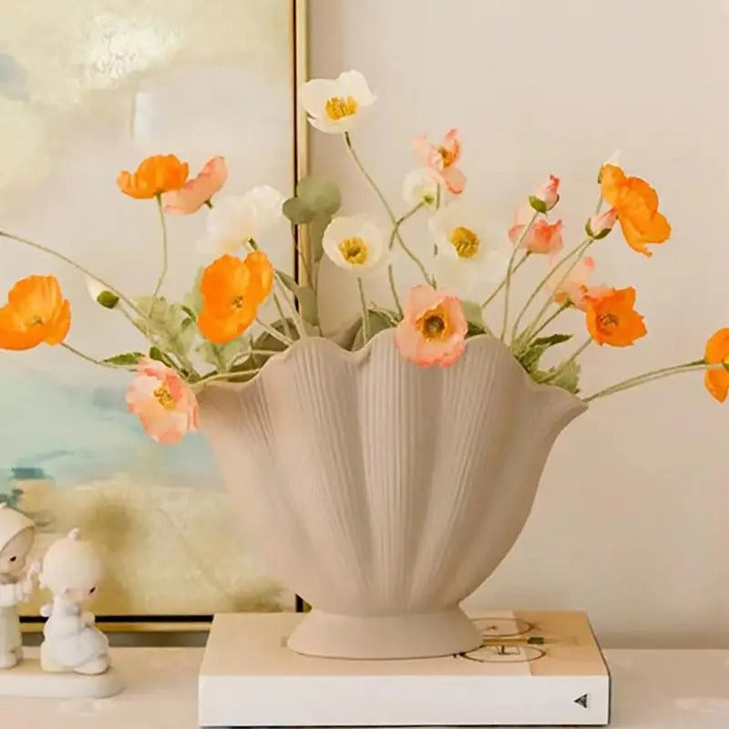 Raxiva - Sea Shell Ceramic Vase - Floral Arrangement and Terrarium Room Decoration Accessories