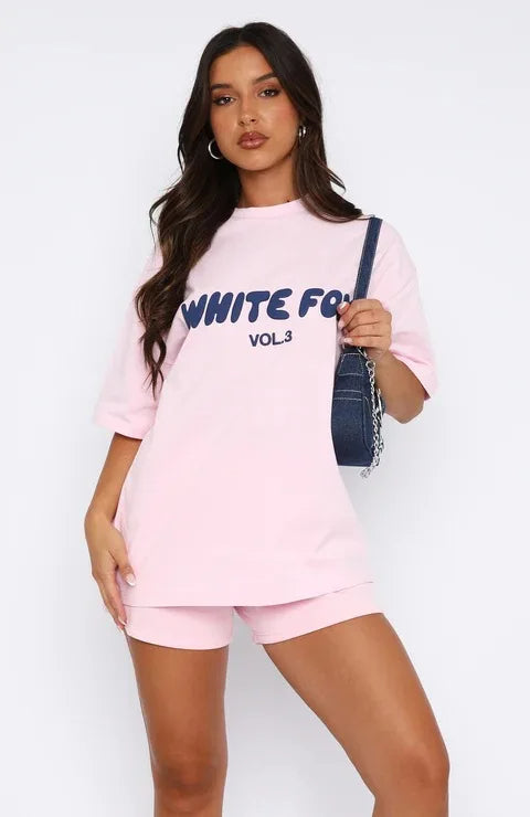 Raxiva - Sporty Casual Loose Printed T-Shirt and Shorts – Spring Perfect Chic Two-Piece Set for Women