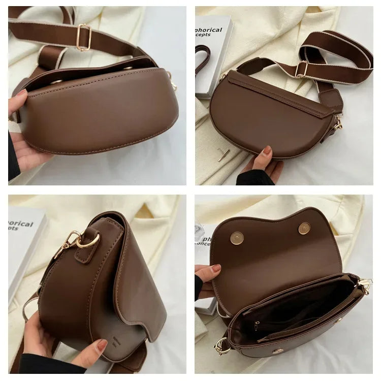 Raxiva - Vintage Leather Saddle Bag – Summer Chain Shoulder & Crossbody Underarm Handbag for Stylish Women