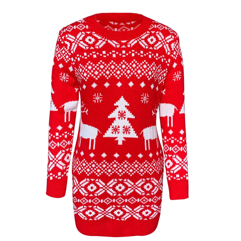 Raxiva - Women's Sexy Knitted Reindeer Sweater Dress – Cozy Christmas Jumper Mini Dress for Winter Festivities