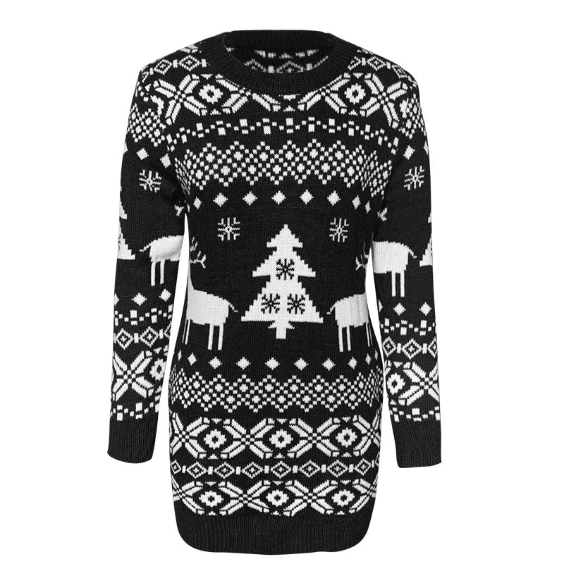 Raxiva - Women's Sexy Knitted Reindeer Sweater Dress – Cozy Christmas Jumper Mini Dress for Winter Festivities