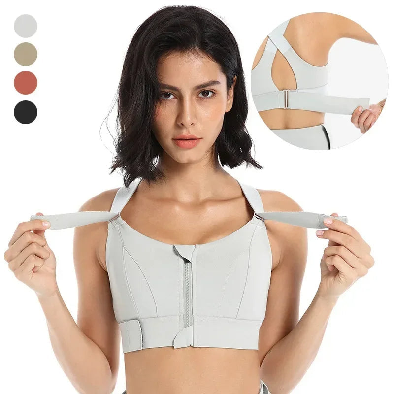 Raxiva - Zip-Front Sports Bra – Adjustable, Shockproof Athletic Crop Top for Gym & Yoga