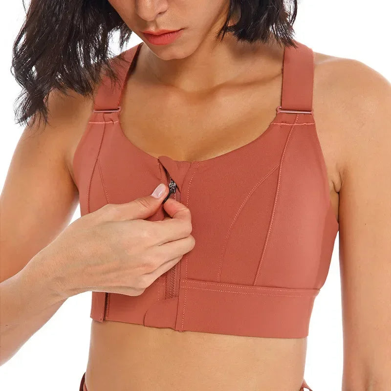 Raxiva - Zip-Front Sports Bra – Adjustable, Shockproof Athletic Crop Top for Gym & Yoga