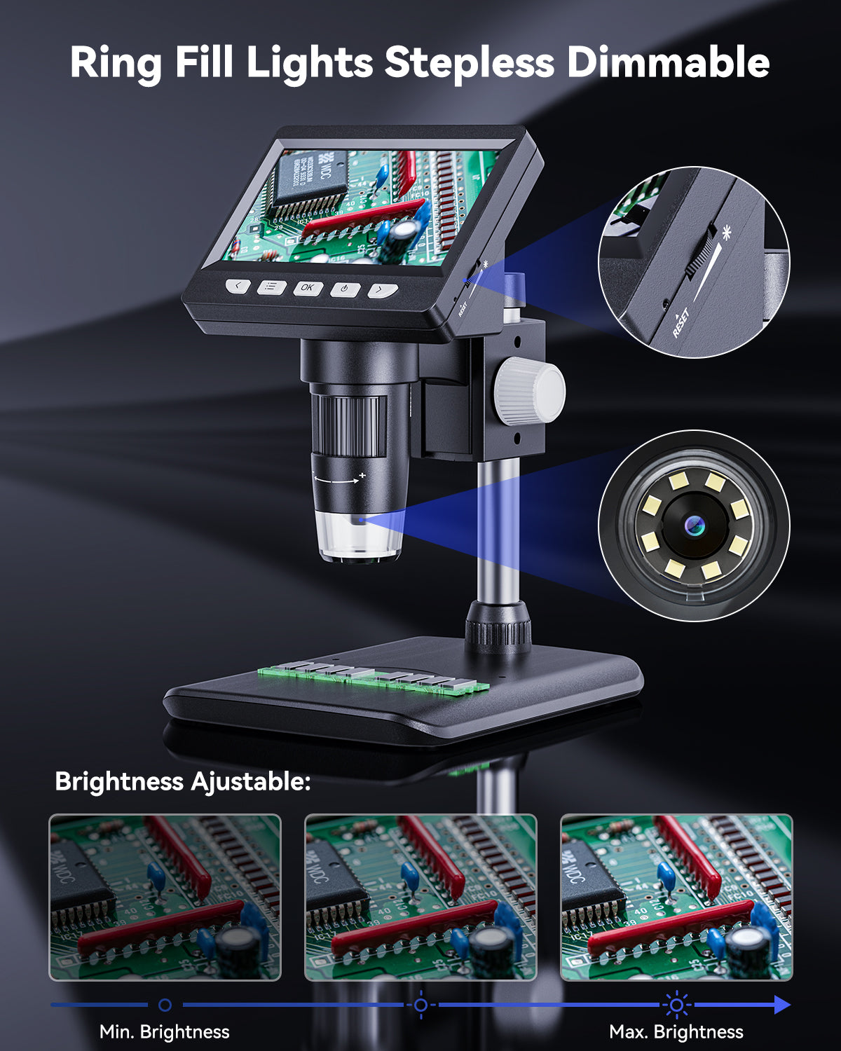 Raxiva-4 3 inch digital soldering microscope electronics repair