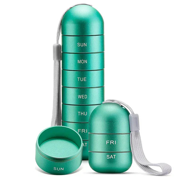 Raxiva-aluminum 7 day portable pill organizer for travel