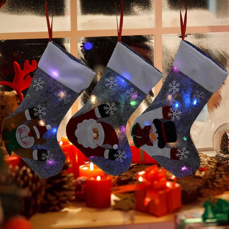 Raxiva-christmas stockings led lights snowman santa elk bear designs festive cheer fireplace tree