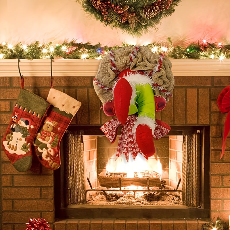 Raxiva-christmas thief elf leg burlap wreath whimsical holiday decor