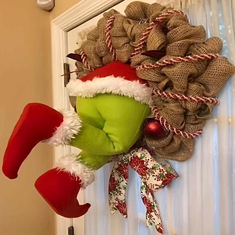 Raxiva-christmas thief elf leg burlap wreath whimsical holiday decor