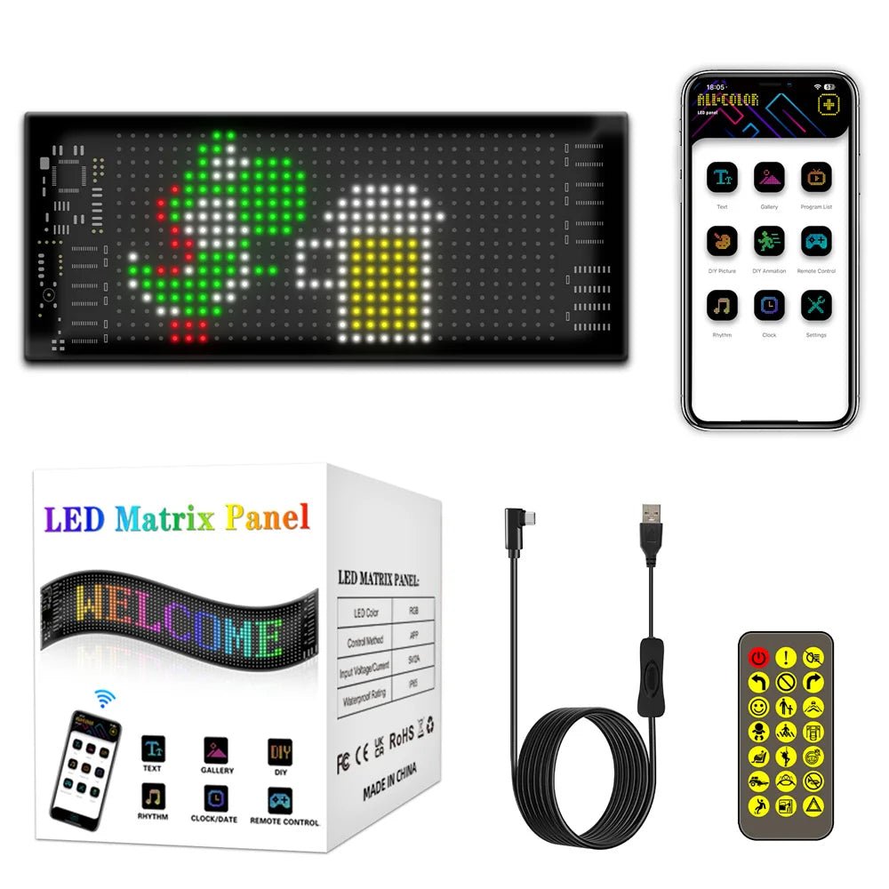 Raxiva-customizable rgb led car sign bluetooth programmable pixel panel dynamic animation lighting