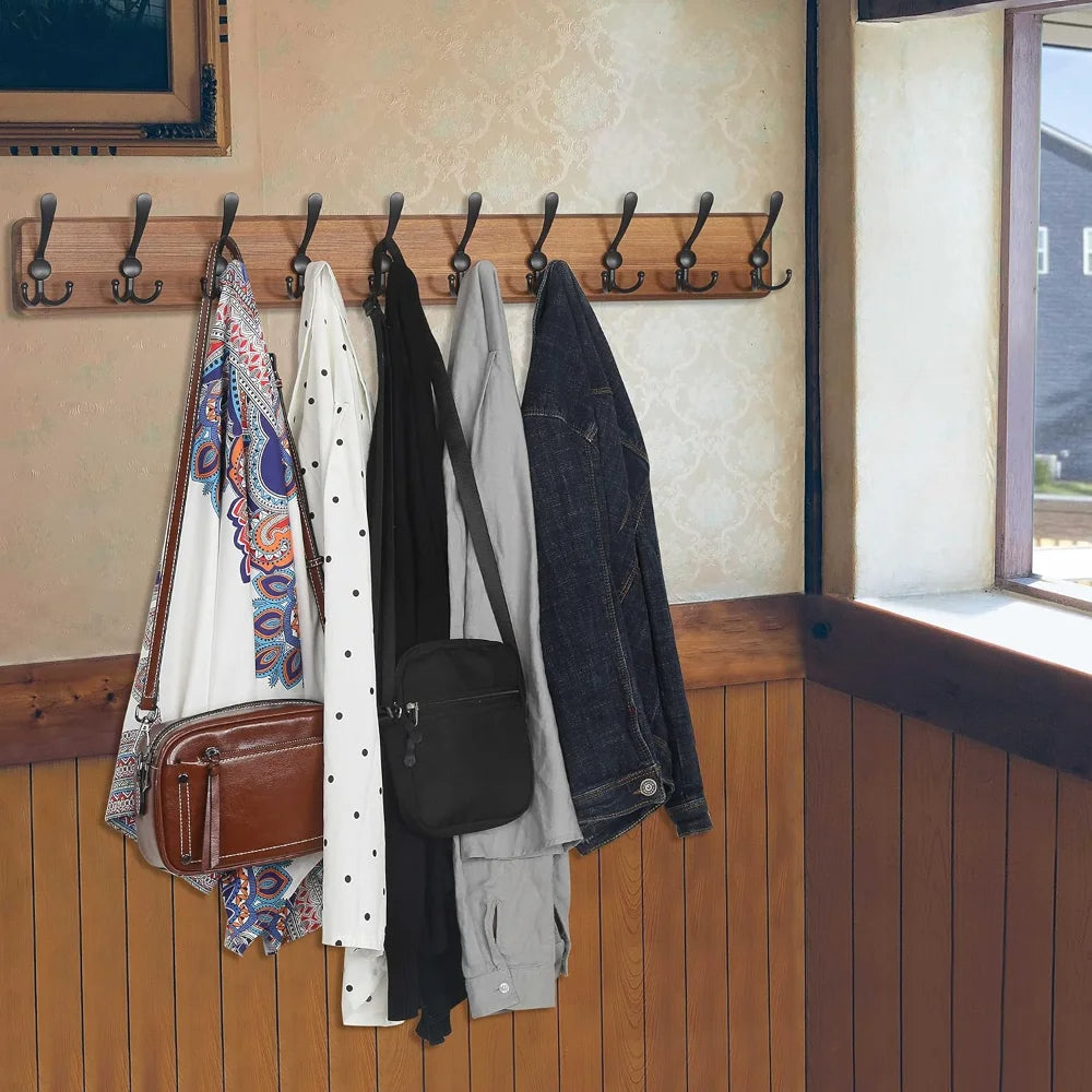 Raxiva-wooden wall mounted coat rack with 10 hooks