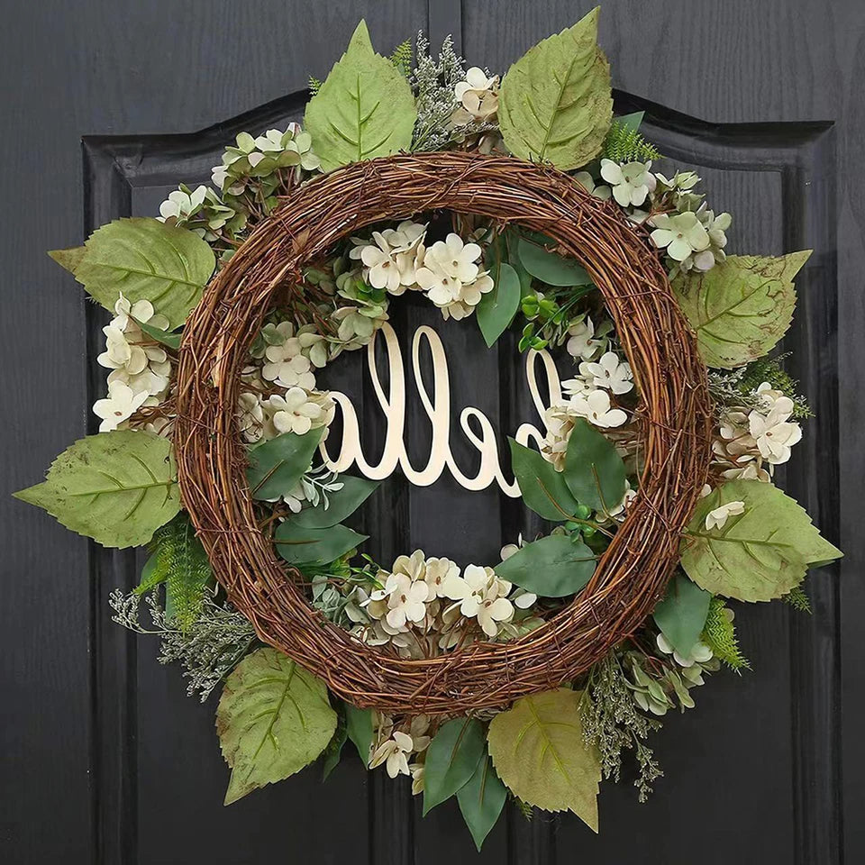 Raxiva-40cm green hydrangea wreath with hello message