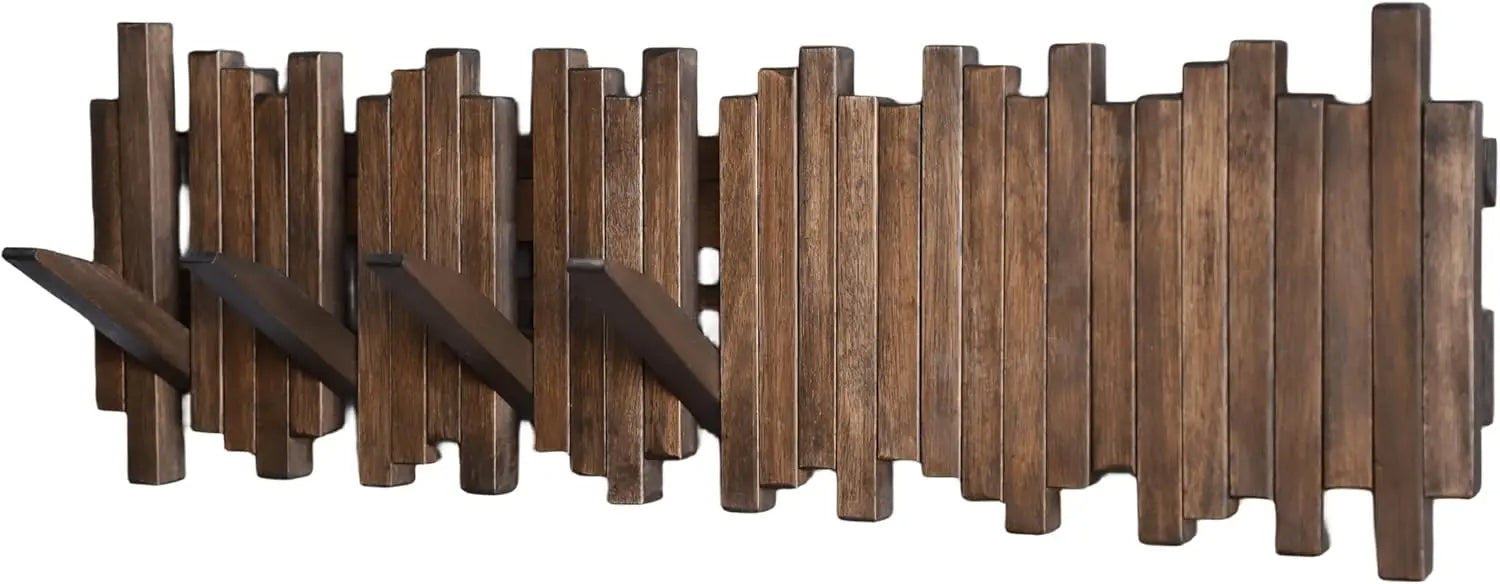 Raxiva-natural wood wall mounted coat hook rack flip down holder