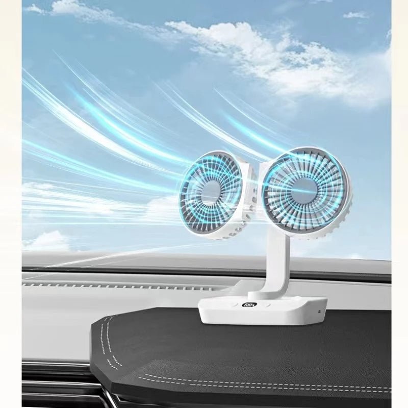 Raxiva-dual head oscillating table fan portable usb rechargeable 4000mah battery 4 speed