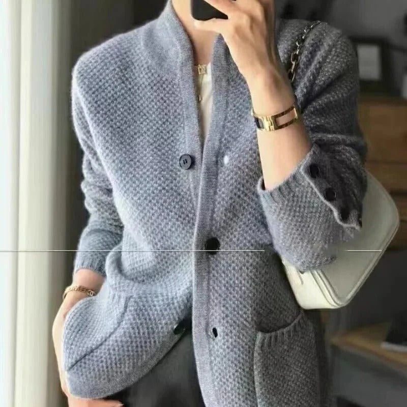 Raxiva-soft button blazer structured knit