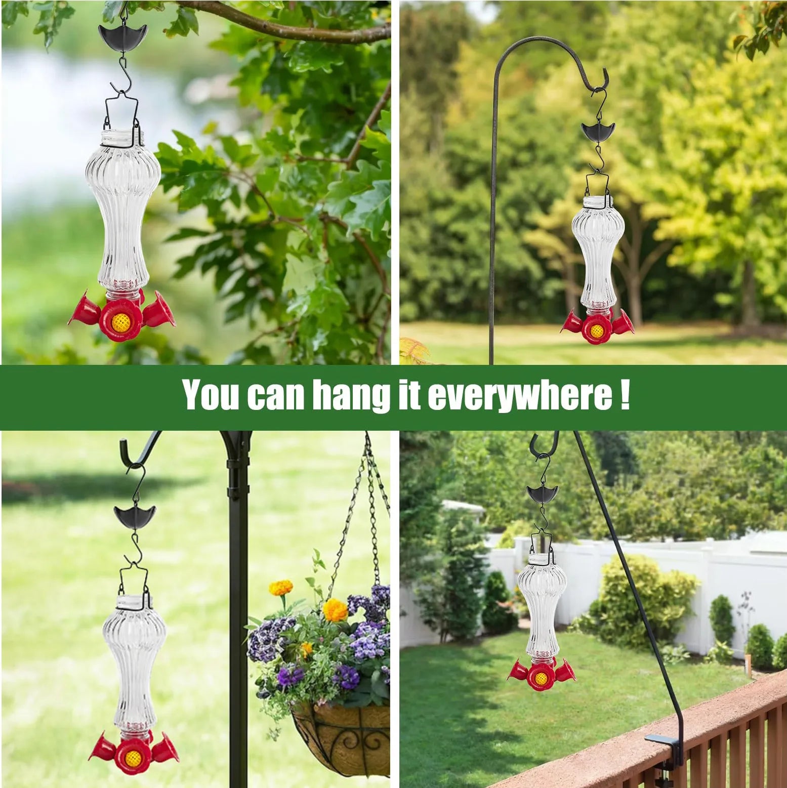 Raxiva-hummingbird feeder glass with flowers and ant moat
