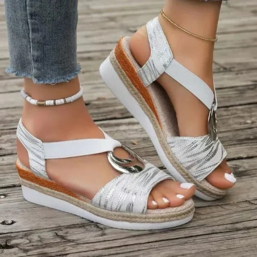 Raxiva-orthopedic womens sandals breathable arch support wedge slip on vintage summer